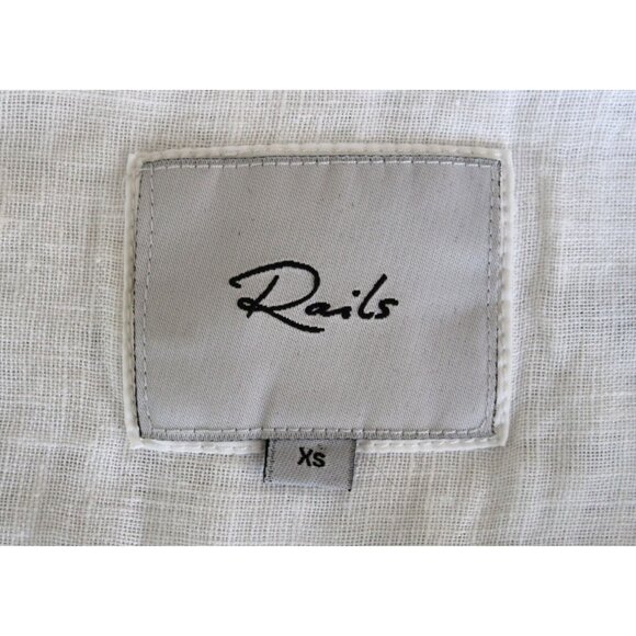 RAILS Charli White & Rose Gold Star Embroidery Linen Blend Button Shirt Top, XS - Picture 12 of 14